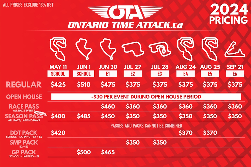 Ontario Time Attack 2024 Season Pricing + Schedule CASC Ontario Region